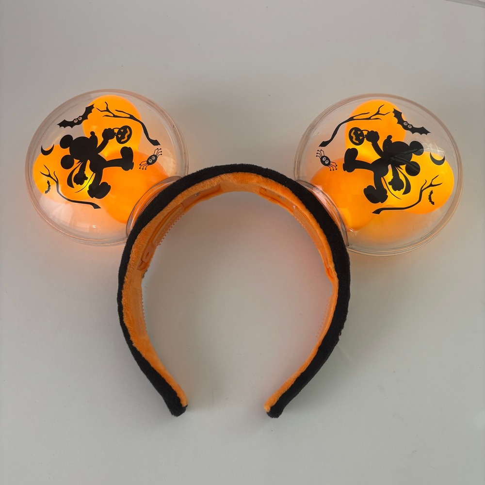 2021 Disney Parks Mickey Halloween Light Up Balloon Ears Headband Orange Black